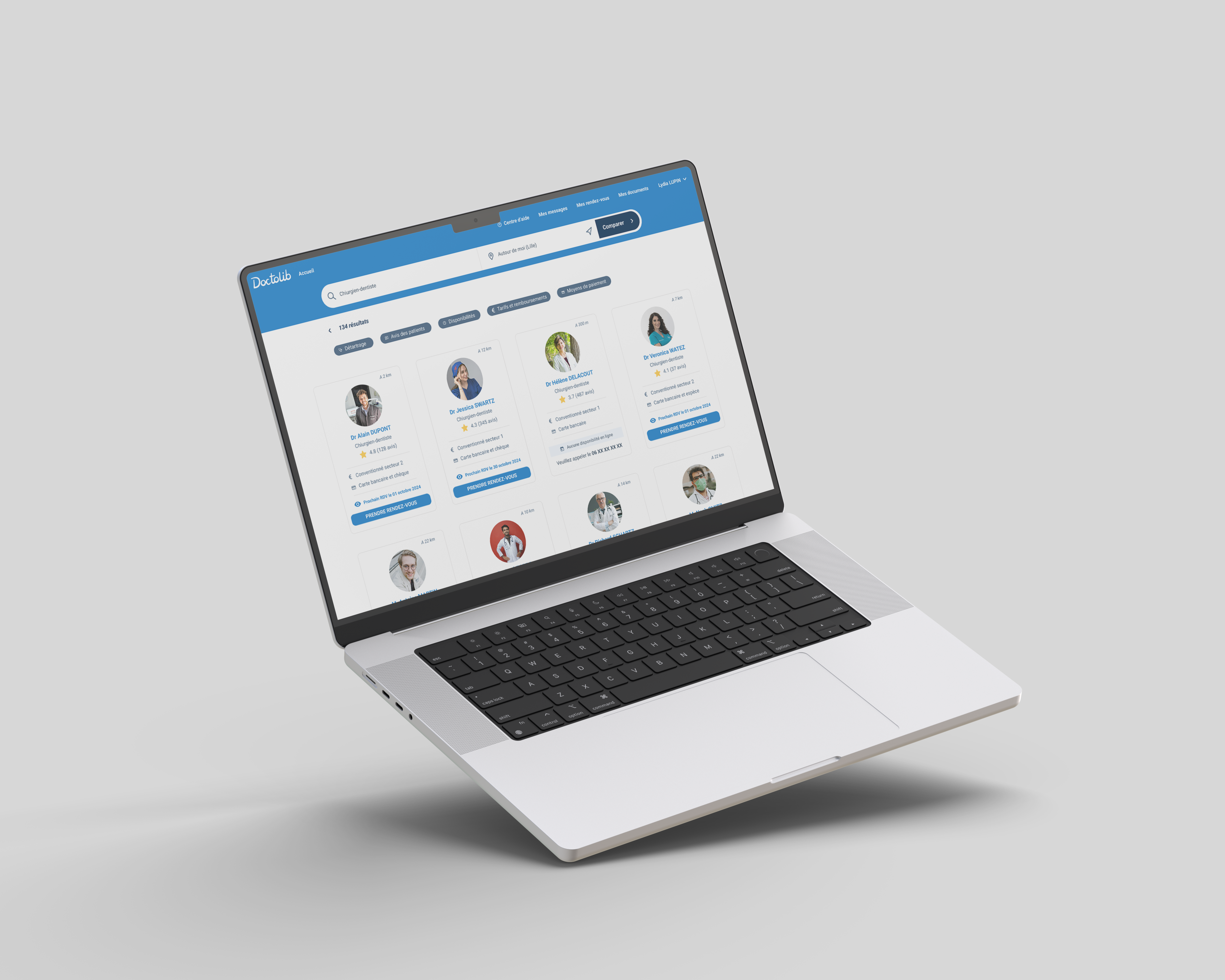 Mockup desktop de l'outil de comparaison doctolib