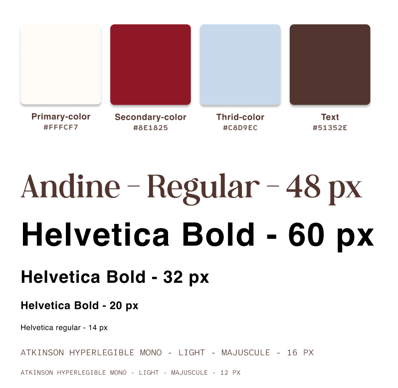 capture d'écran du design system (couleurs et typographies) du site-portfolio