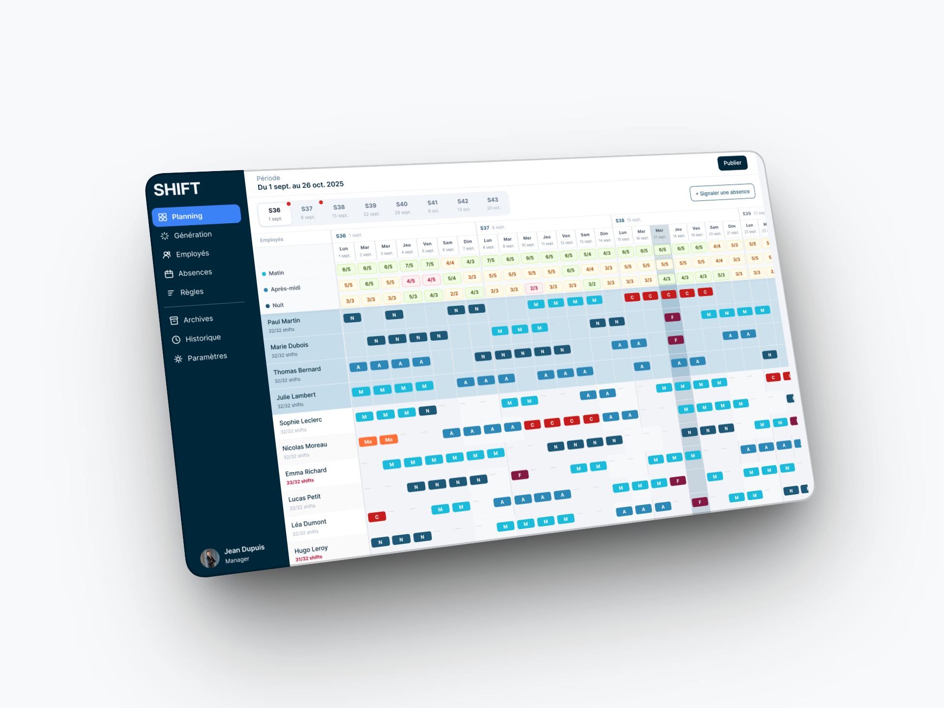 Image de la vue planning du projet SHIFT